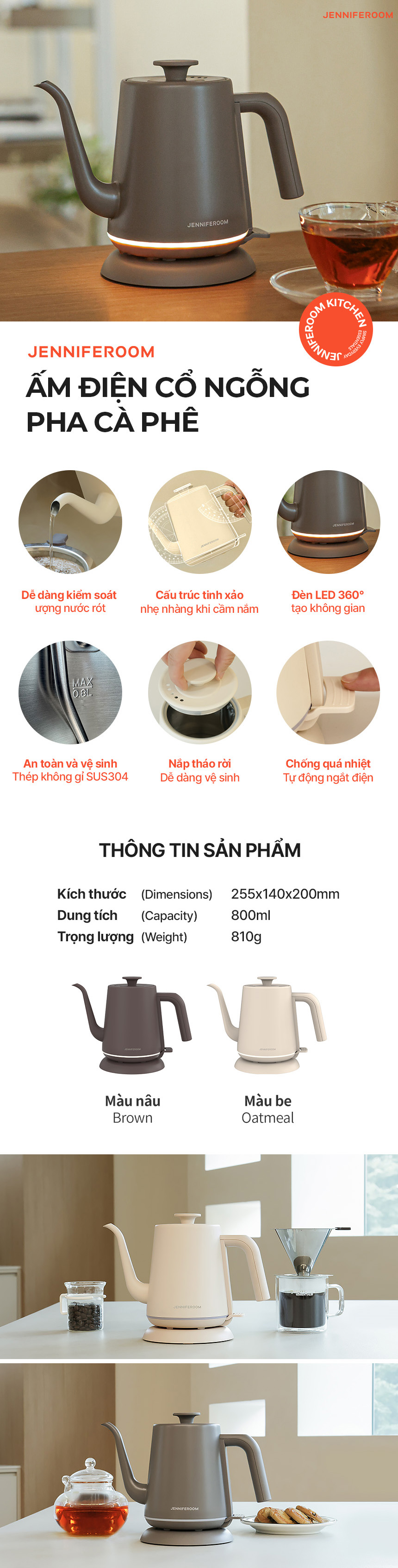 am dien co ngong pha ca phe sieu toc jenniferoom drip kettle 1350w 0 8l jrk kt0801 description 1785046811