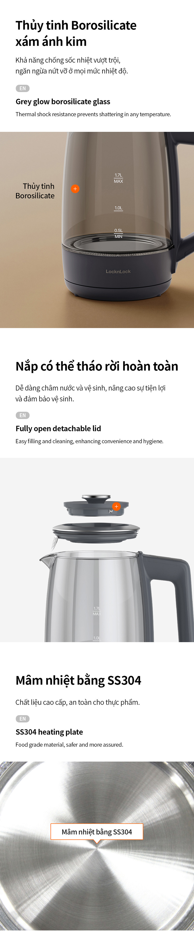 am dun sieu toc 5 muc nhiet locknlock smart glow glass electric kettle 1 7l ejk276gry description 1785046781