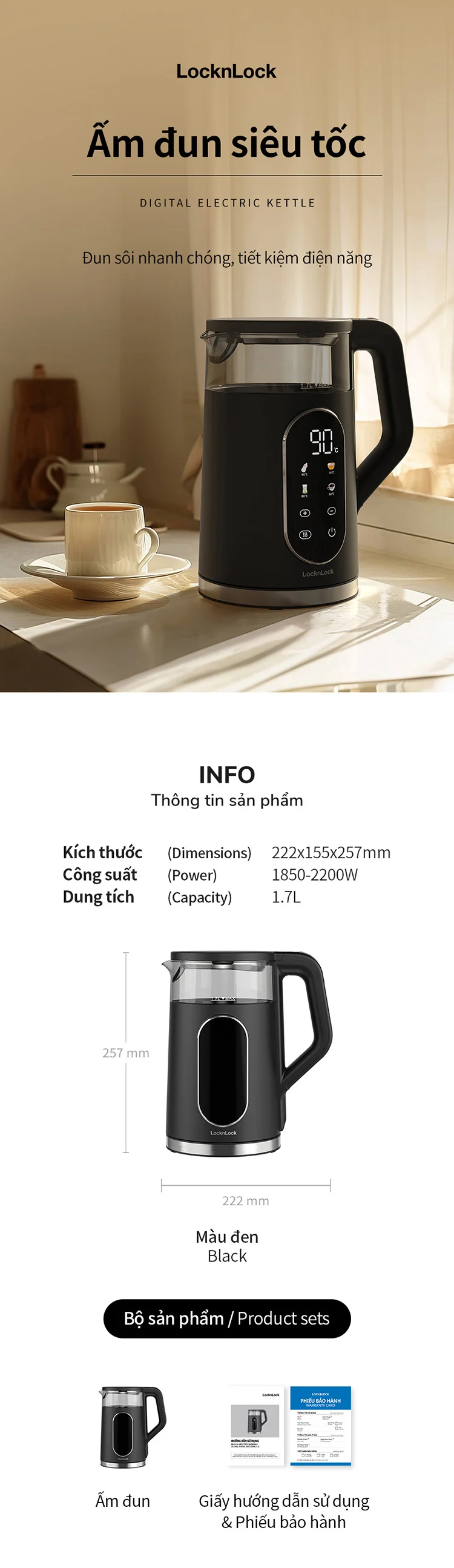 Ấm đun siêu tốc LocknLock Digital electric kettle 1.7L- Màu đen EJK286BLK 5 chế độ nhiệt, giữ ấm 2 giờ 7 am dun sieu toc locknlock digital electric kettle 1 7l mau den ejk286blk 5 che do nhiet giu am 2 gio description 1785046864