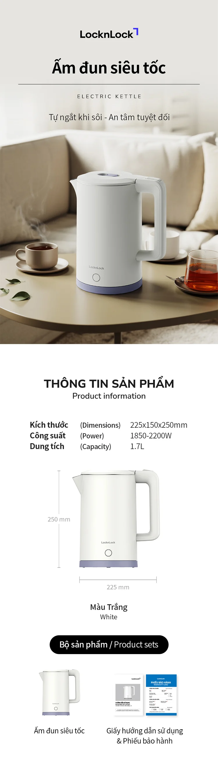 Ấm đun siêu tốc Locknlock Electric kettle 1.7L - Màu ngà - EJK728IVY 8 am dun sieu toc locknlock electric kettle 1 7l mau nga ejk728ivy description 1785046910