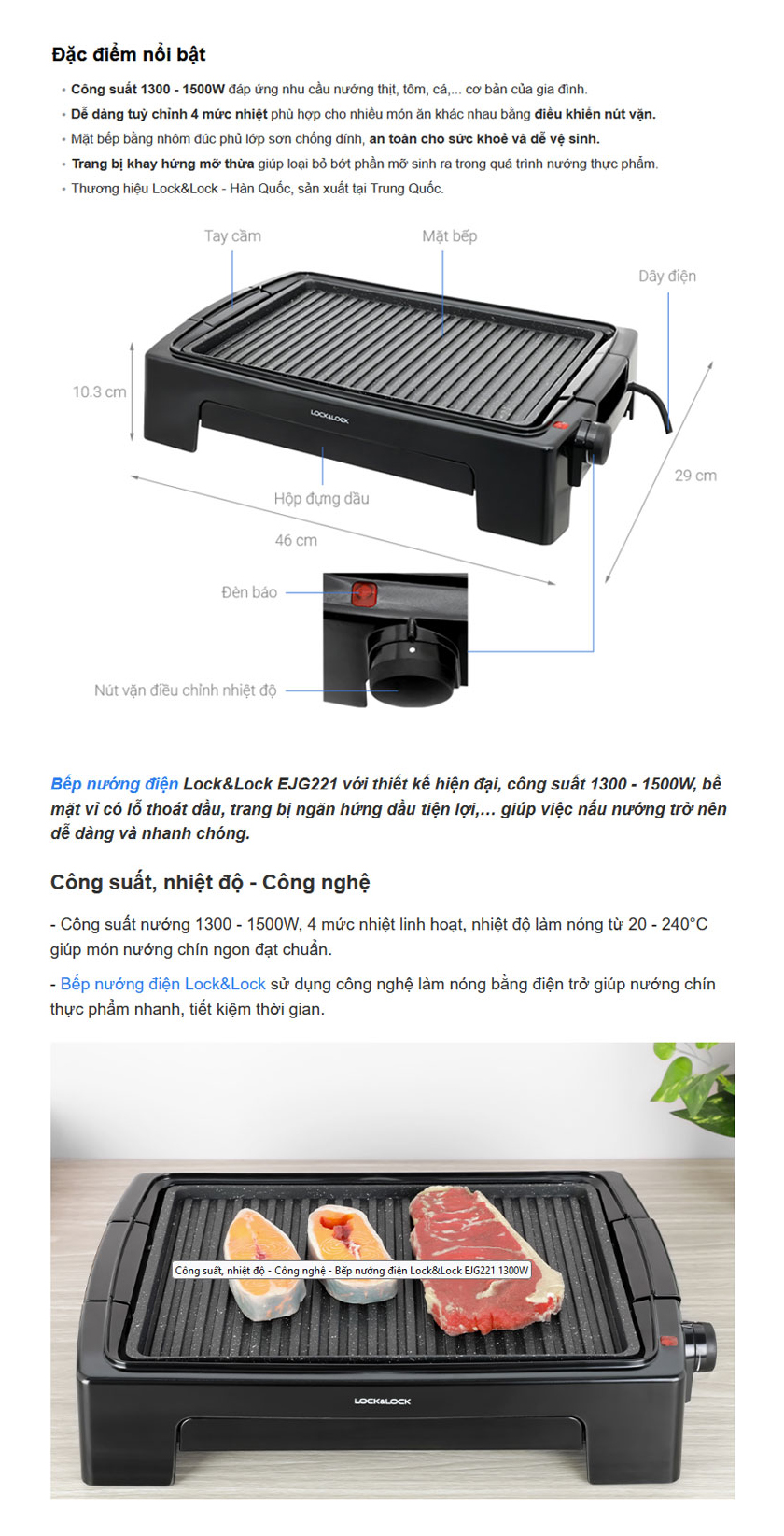 Bếp Nướng Điện LocknLock, 506*140*340mm, 220~240V - Màu Đen - EJG221 2 ap voucher 25 gia chi 796 500 bep nuong dien locknlock 506140340mm 220240v mau den ejg221 description 1785046192
