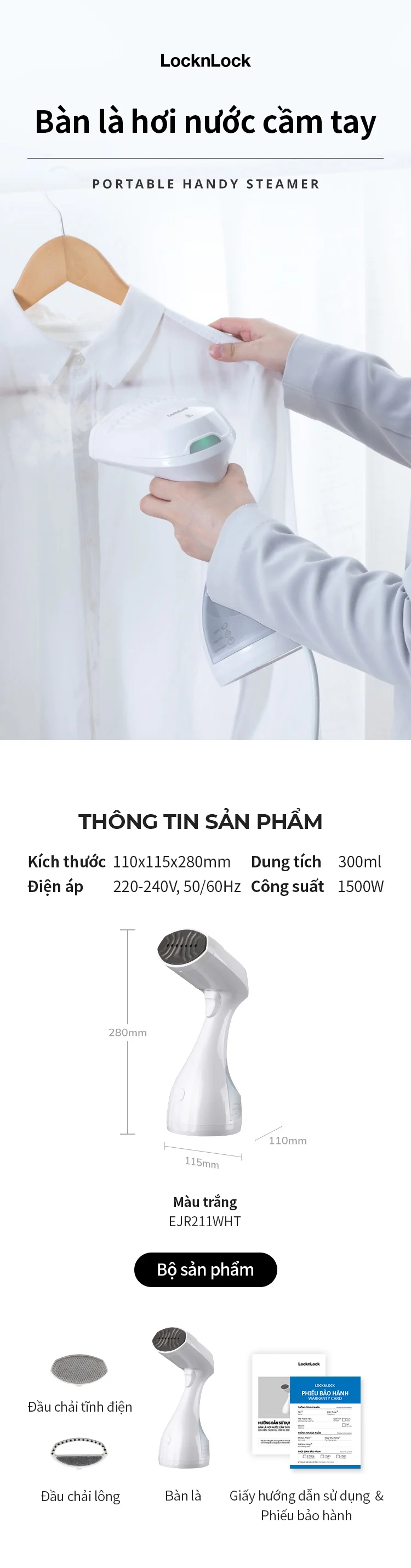 Bàn Là Hơi Nước Cầm Tay LocknLock Handy Steamer, 220 - 240 V, 50/60 Hz, 1600W, 250ml - Màu Trắng - ENI223WHT 7 ap voucher 6 ban la hoi nuoc cam tay locknlock handy steamer 220 240 v 50 60 hz 1600w 250ml mau trang eni223wht description 1785050595