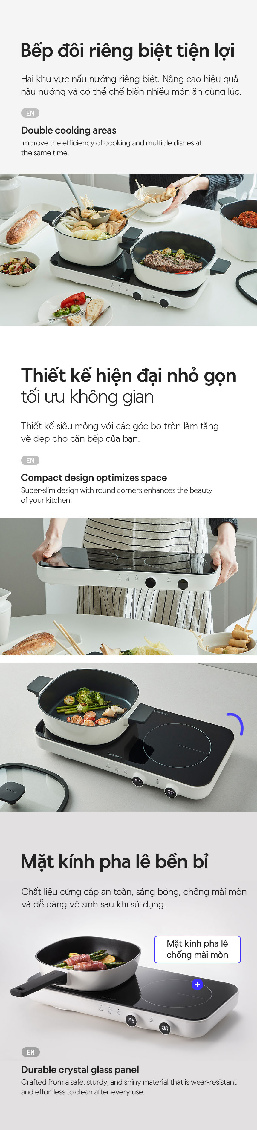 Bếp Điện Từ Đôi Locknlock Square Double Induction, 220240V, 50/60Hz, 1500W+1300W Màu Trắng - EJI326WHT 10 ap voucher 6 bep dien tu doi locknlock square double induction 220240v 50 60hz 1500w1300w mau trang eji326wht description 1785046043