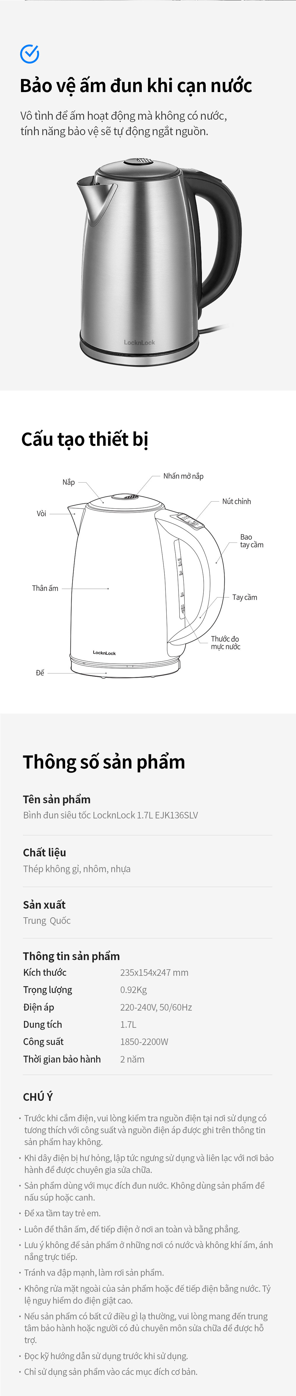 binh dun sieu toc locknlock 1 7l 220 240v 50 60hz 1850 2200w mau bac ejk136slv description 1785046935