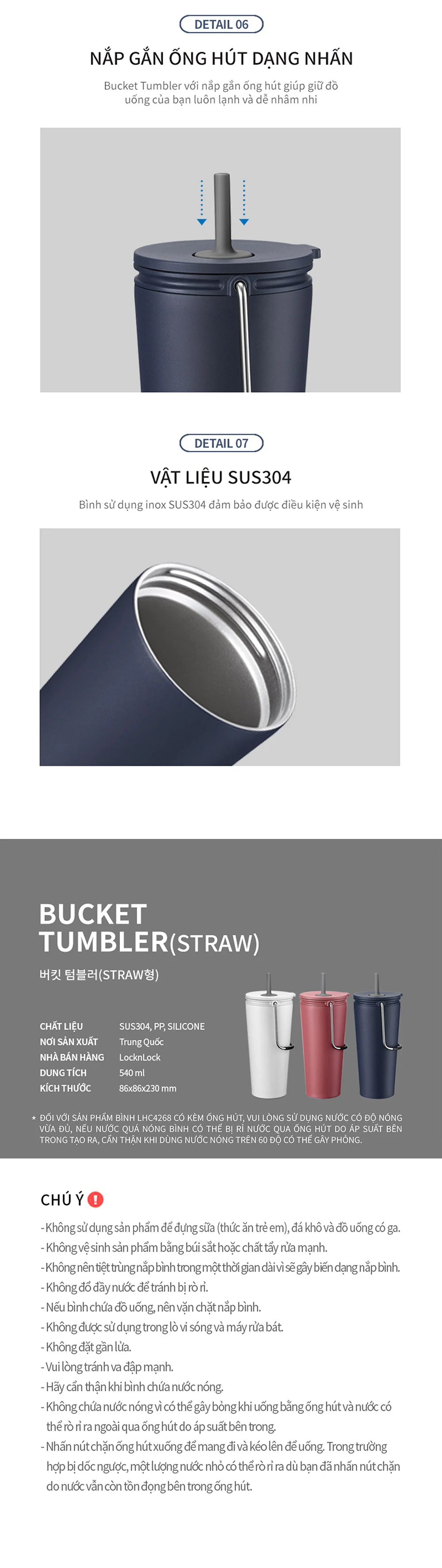 binh giu nhiet co ong hut locknlock bucket tumbler with straw 3 mau hong dam xanh navy trang lhc4268 description 1785055981