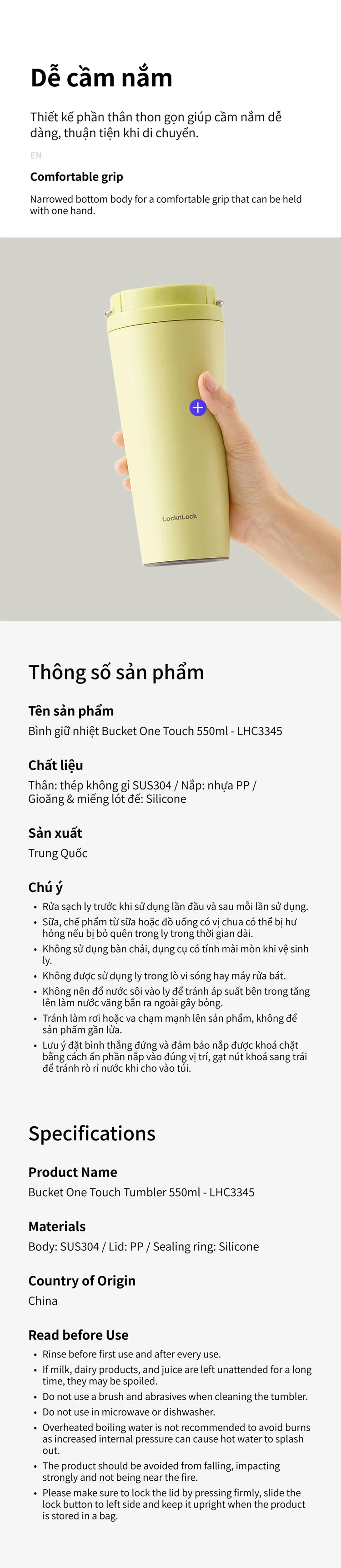 binh giu nhiet locknlock bucket one touch 550ml 3 mau xanh la xanh da troi tim lhc3345 description 1785055764