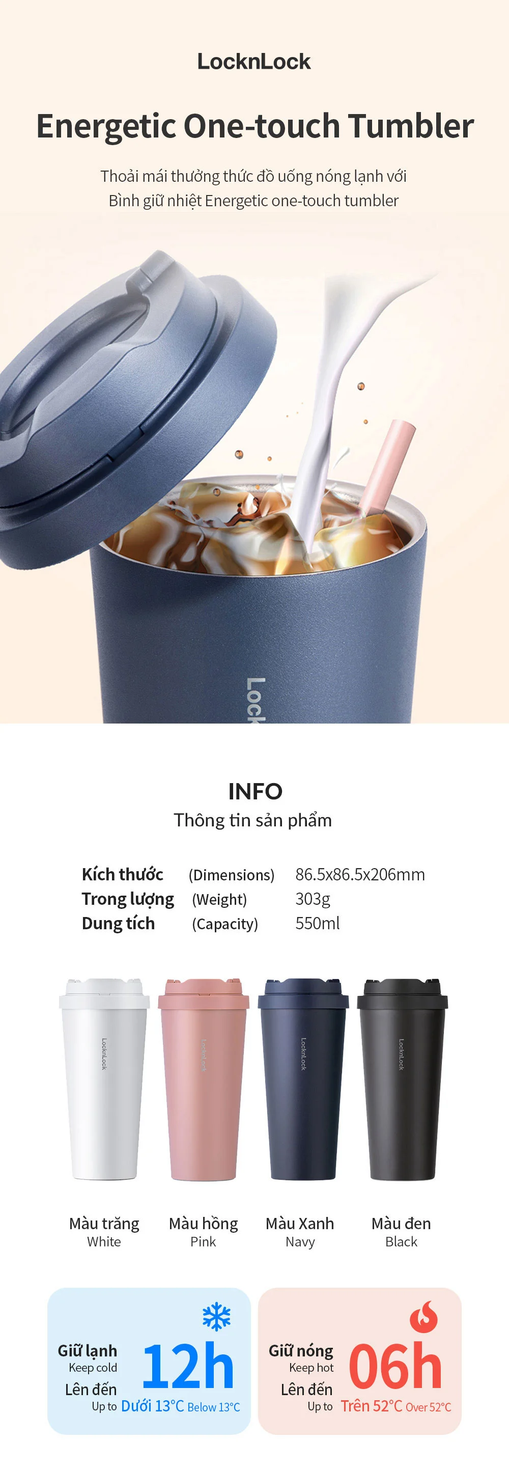Bình Giữ Nhiệt LocknLock Energetic Tumbler 550ml - 4 màu (Đen, Xanh Navy, Hồng, Trắng) - LHC3249 7 binh giu nhiet locknlock energetic tumbler 550ml 4 mau den xanh navy hong trang lhc3249 description 1785055634