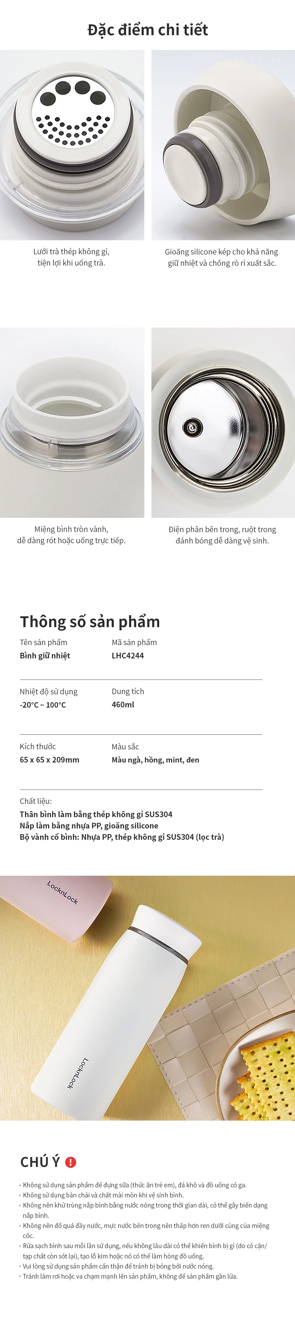 Bình Giữ Nhiệt LocknLock Feather Light Ring 460Ml - 4 Màu (Ngà, Mint, Hồng, Đen) - LHC4244 8 binh giu nhiet locknlock feather light ring 460ml 4 mau nga mint hong den lhc4244 description 1785055795