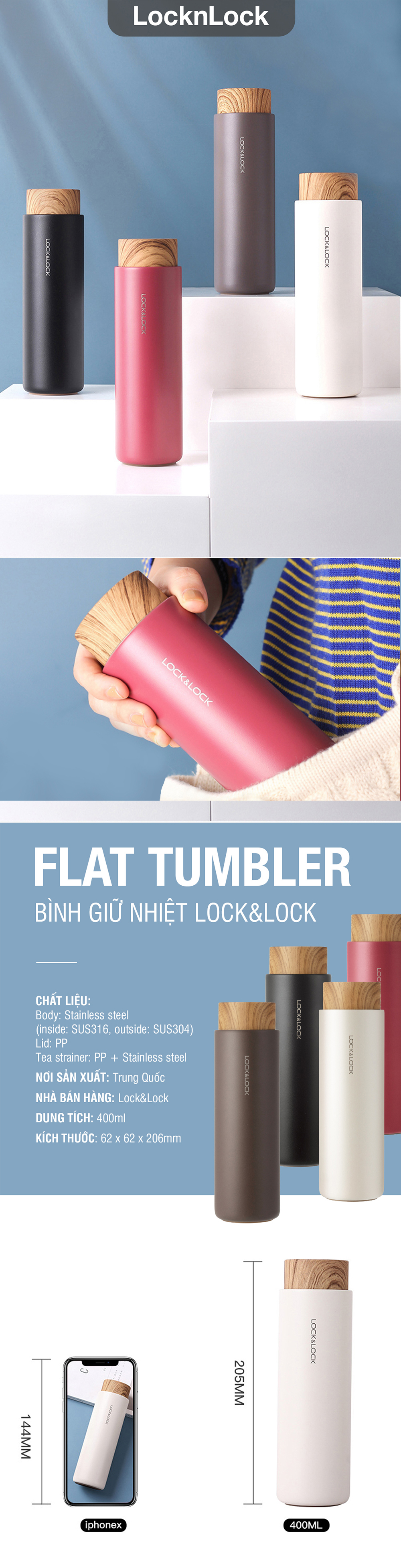 binh giu nhiet locknlock flat nap go 400ml 3 mau xam den trang lhc4227 description 1785056992
