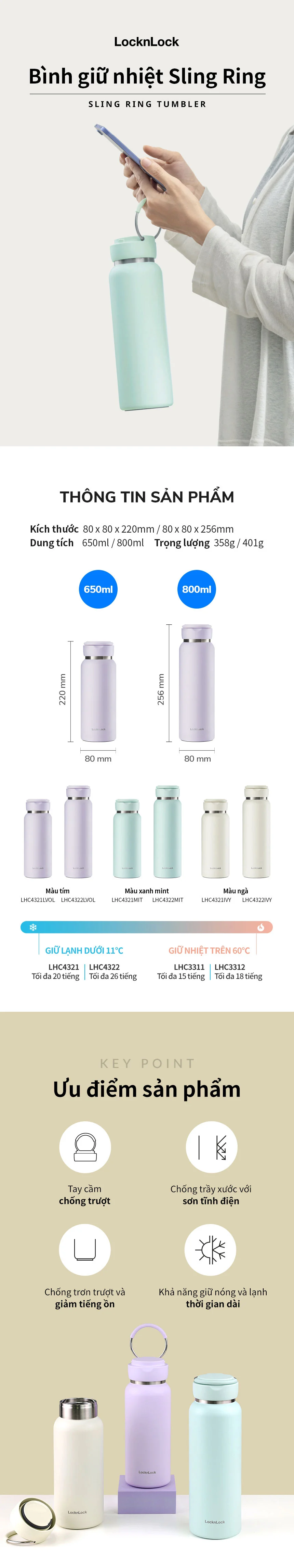 Bình Giữ Nhiệt LocknLock Sling Ring Tumbler 650Ml - 3 Màu (Ngà, Tím Nhạt, Mint) - LHC4321 12 binh giu nhiet locknlock sling ring tumbler 650ml 3 mau nga tim nhat mint lhc4321 description 1785055477