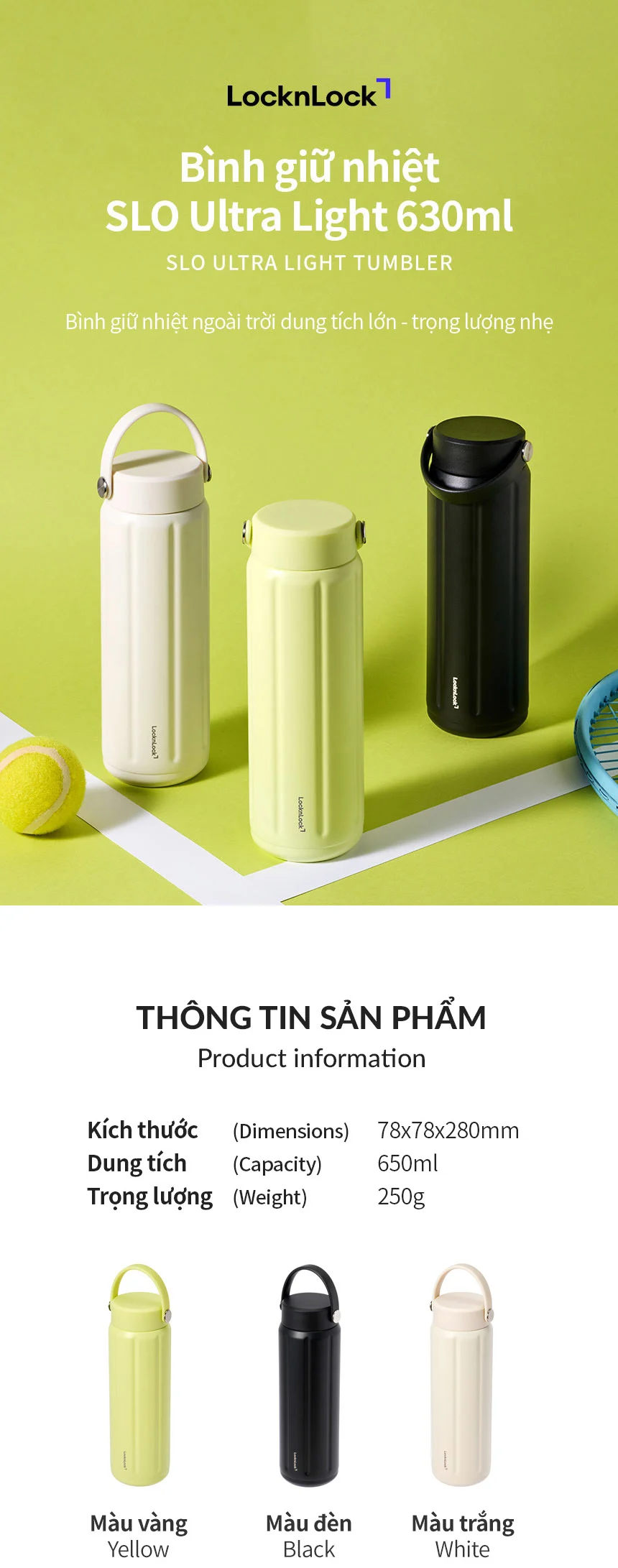 Bình giữ nhiệt LocknLock SLO ultralight tumbler LHC4427 siêu nhẹ dung tích 630ml thép không gỉ 304 có quai xách - 3 màu 7 binh giu nhiet locknlock slo ultralight tumbler lhc4427 sieu nhe dung tich 630ml thep khong gi 304 co quai xach 3 mau description 1785055514