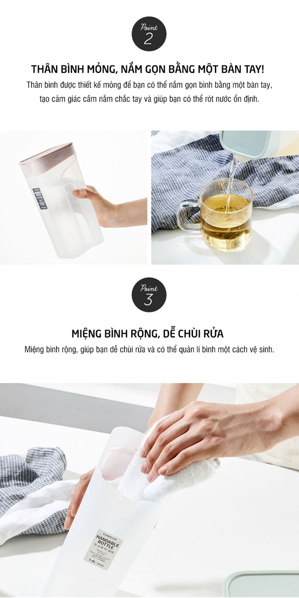 binh nuoc handle bottle locknlock 1 4l pvn 3 mau xam xanh mint hong hap817 description 1785058751