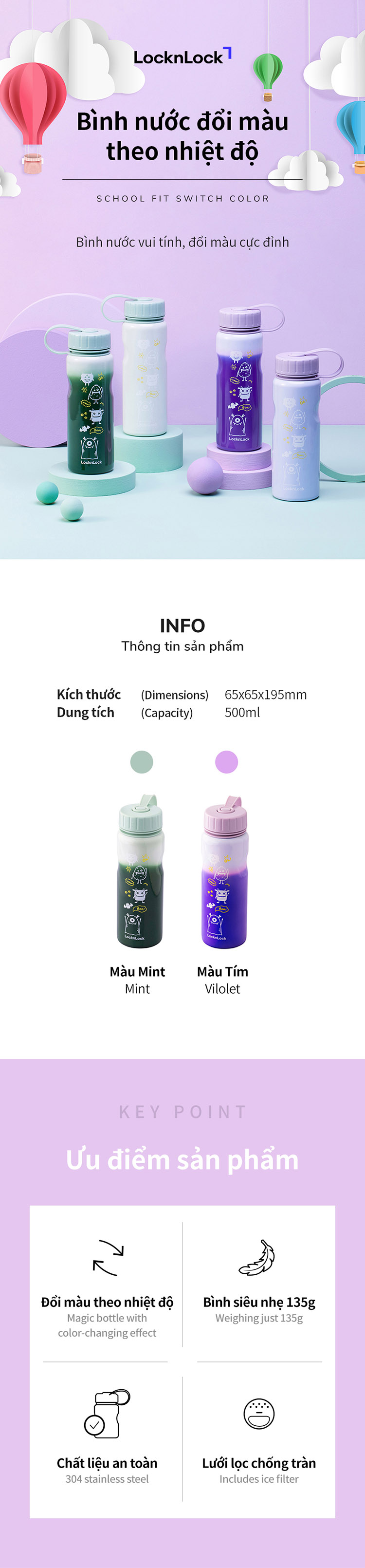 binh nuoc locknlock 500ml doi mau theo nhiet do thep khong gi 2 mau tim mint lhc7005 description 1785058121