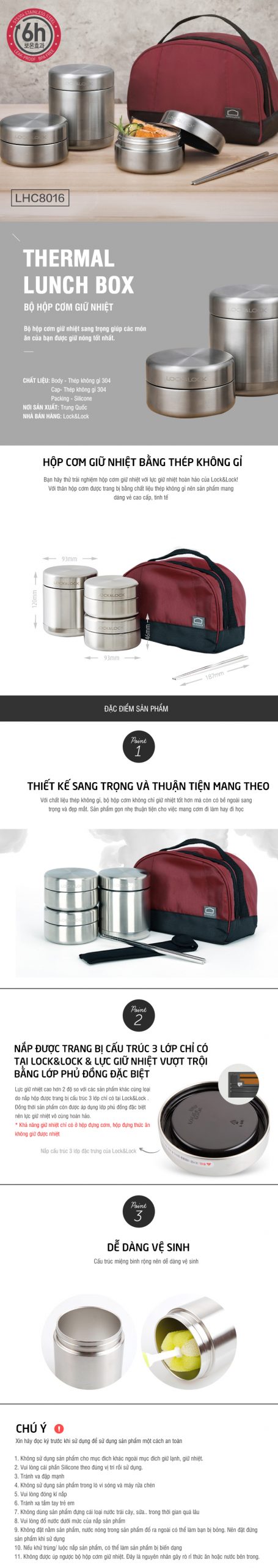 Bộ Hộp Cơm Giữ Nhiệt Lock&Amp;Lock Lhc8015 (910Ml) - Xám Bạc Bộ hộp cơm giữ nhiệt lock&lock lhc8015 (910ml) - xám bạc