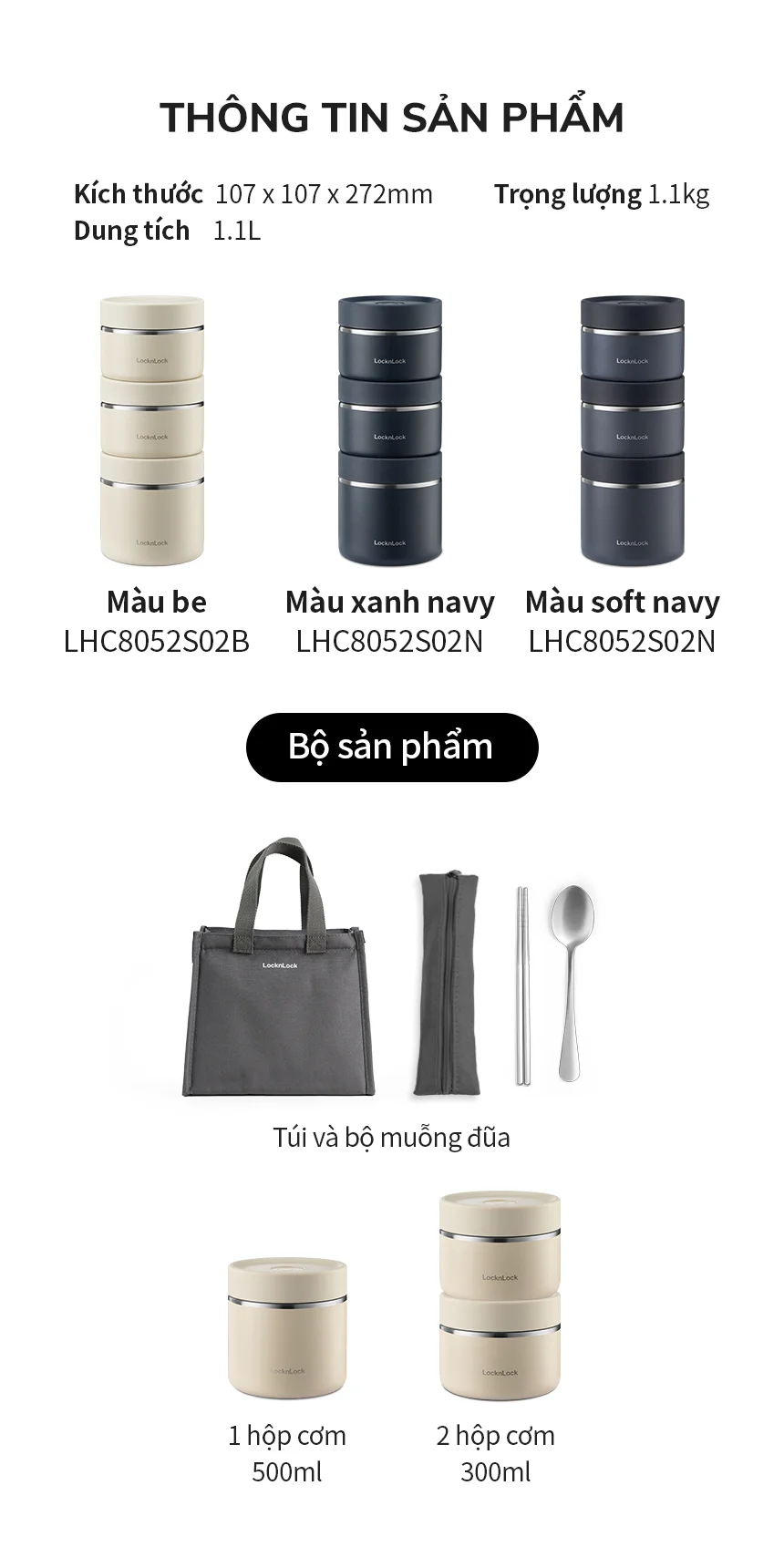Bộ Hộp Cơm Giữ Nhiệt Locknlock Pump Vacuum Lunch Box (300Mlx2, 500Mlx1, Bộ Đũa Và Thìa, Túi) - 2 Màu (Be, Navy xanh nhạt) - LHC8052S02 13 bo hop com giu nhiet locknlock pump vacuum lunch box 300mlx2 500mlx1 bo dua va thia tui 2 mau be navy xanh nhat lhc8052s02 description 1785059332 1