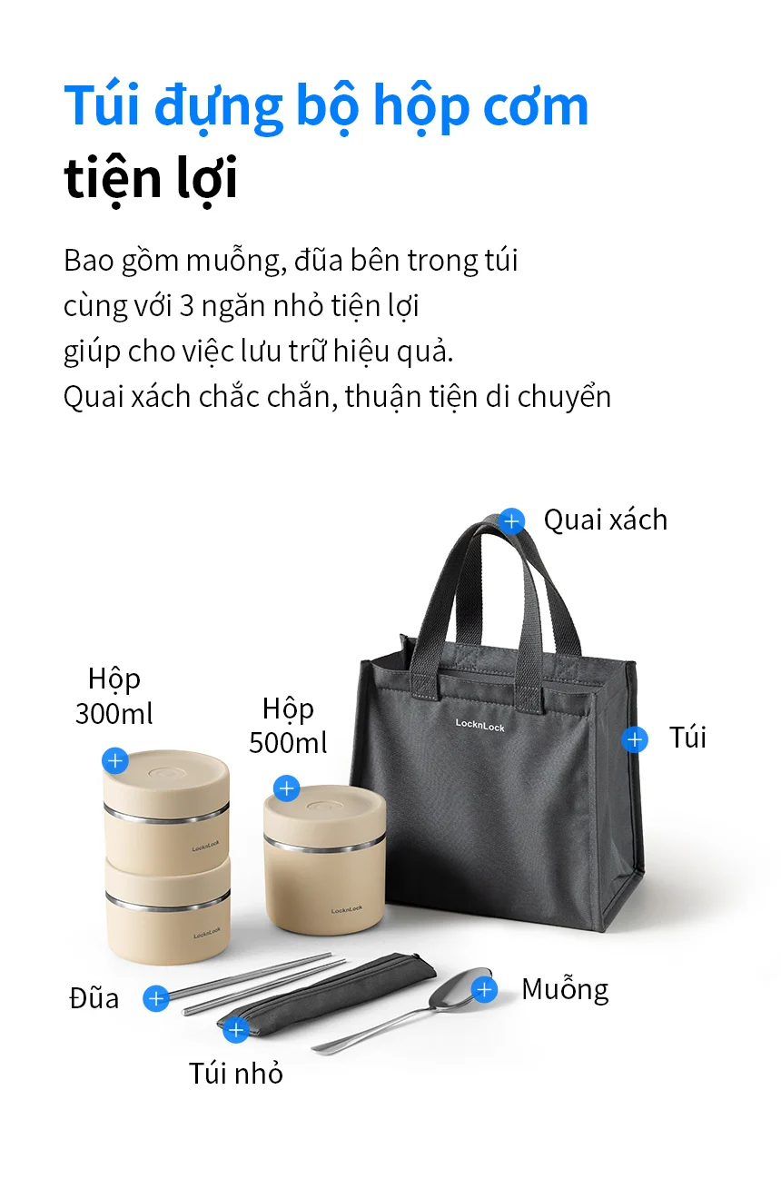 Bộ Hộp Cơm Giữ Nhiệt Locknlock Pump Vacuum Lunch Box (300Mlx2, 500Mlx1, Bộ Đũa Và Thìa, Túi) - 2 Màu (Be, Navy xanh nhạt) - LHC8052S02 22 bo hop com giu nhiet locknlock pump vacuum lunch box 300mlx2 500mlx1 bo dua va thia tui 2 mau be navy xanh nhat lhc8052s02 description 1785059338