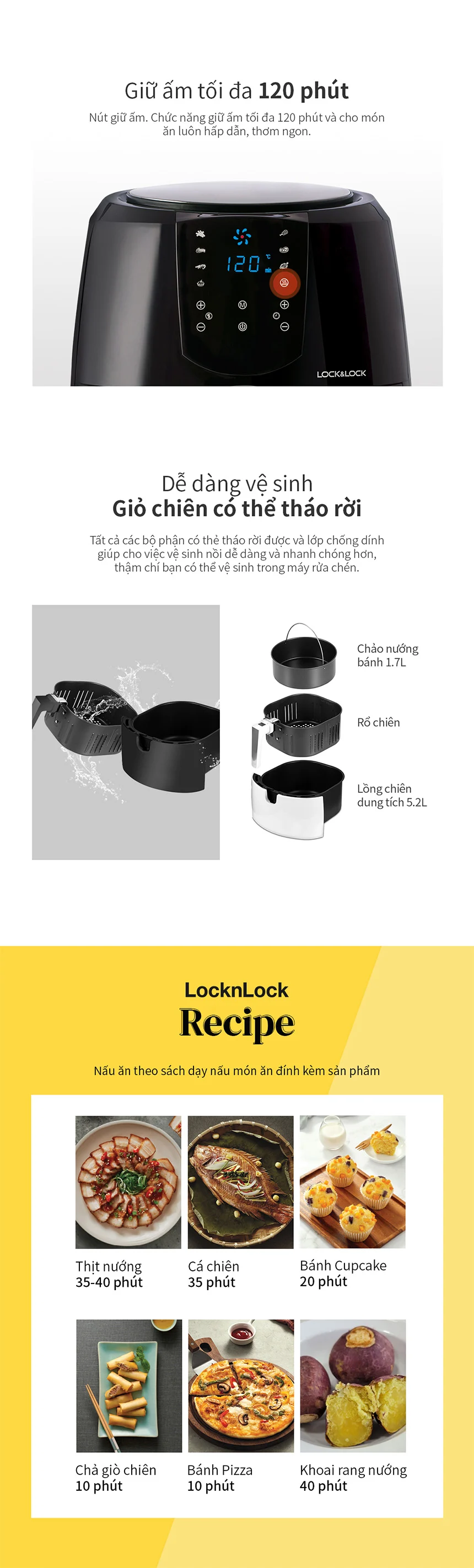 giam ngay 300k noi chien khong dau locknlock jumbo plus air fryer 220 240v 1800w 50 60hz 5 2l 2 mau den trang ejf357 description 1785041302 1
