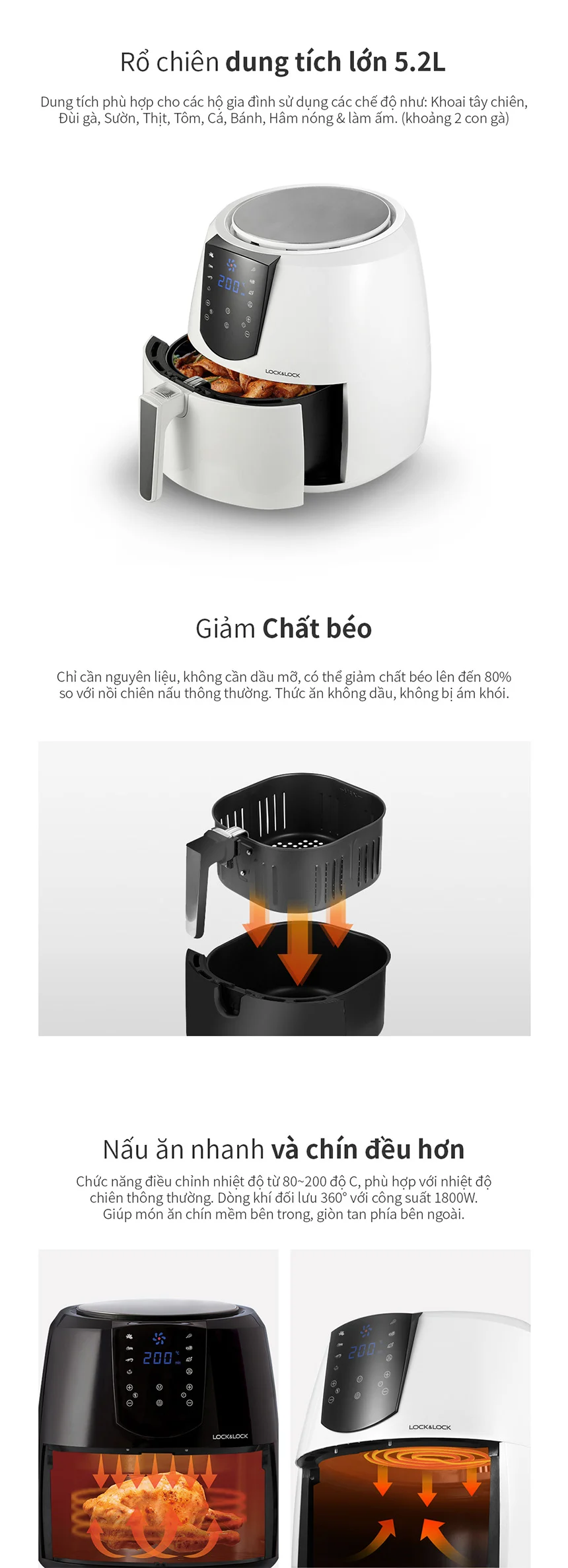 giam ngay 300k noi chien khong dau locknlock jumbo plus air fryer 220 240v 1800w 50 60hz 5 2l 2 mau den trang ejf357 description 1785041302