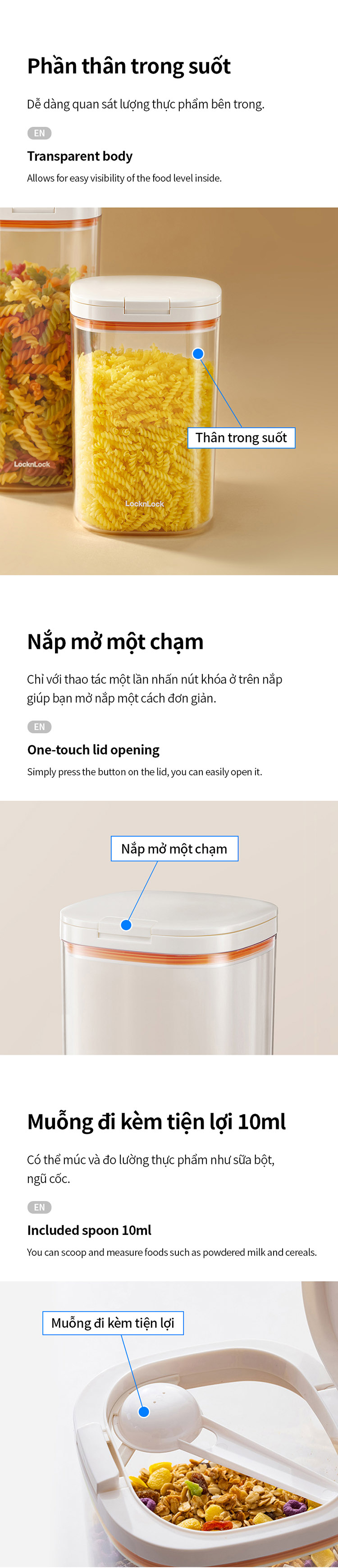 hu dung thuc pham kem muong one touch canister 2 3l 1 7l 1l mau trang hte904 hte905 hte906 description 1785060608
