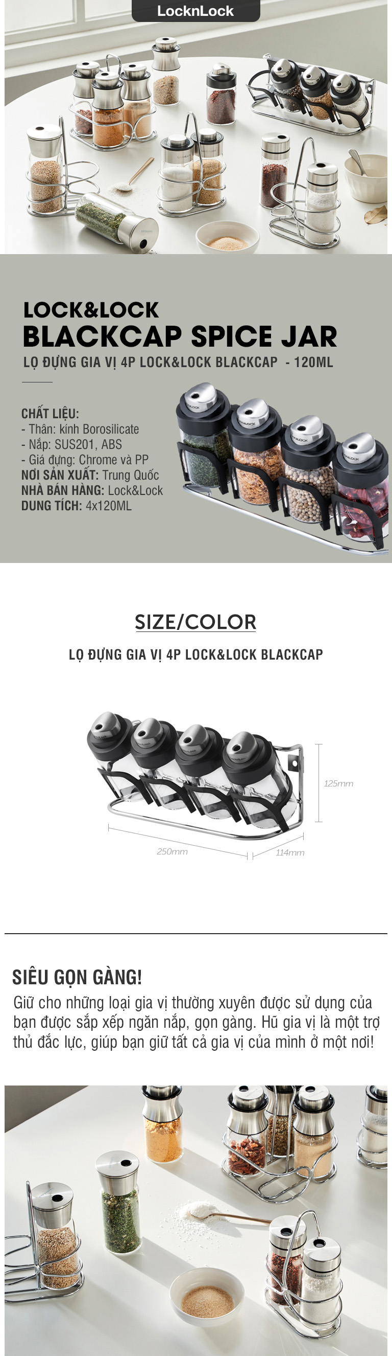 Lọ Đựng Gia Vị 4P Locknlock Blackcap - 120Ml - LLG843 11 lo dung gia vi 4p locknlock blackcap 120ml llg843 description 1785060706