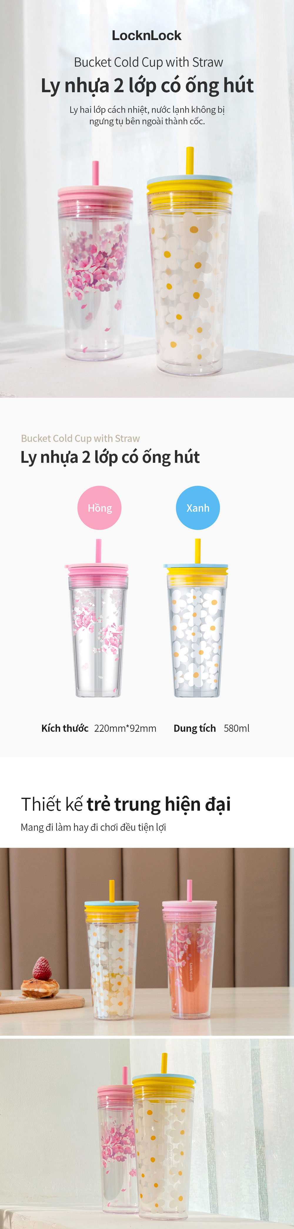 ly nhua 2 lop co ong hut locknlock bucket cold cup with straw 580ml 2 mau xanh hong hap520 description 1785058235