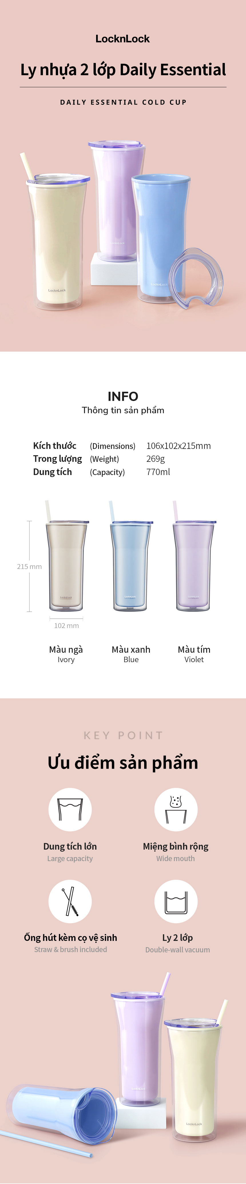 ly nhua 2 lop locknlock daily essential 770ml 3 mau nga xanh duong nhat tim nhat hap526 description 1785058004