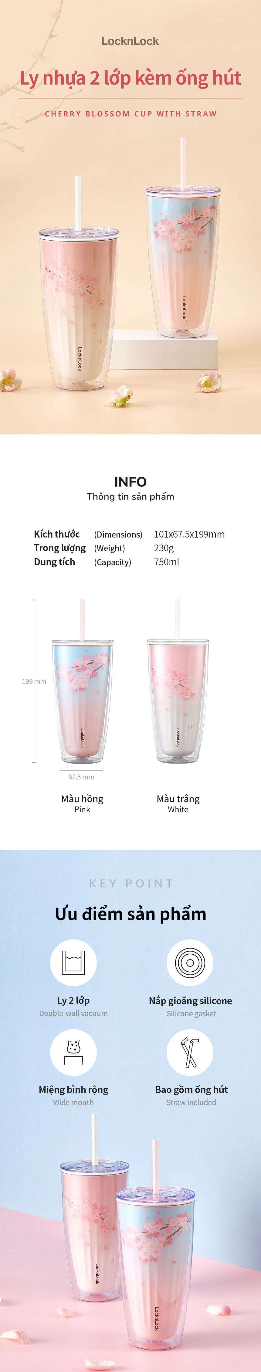 ly nhua 2 lop locknlock kem ong hut cherry blossom double wall cold cup 750nl 2 mau hong trang hap522pik hap522wht description 1785058310