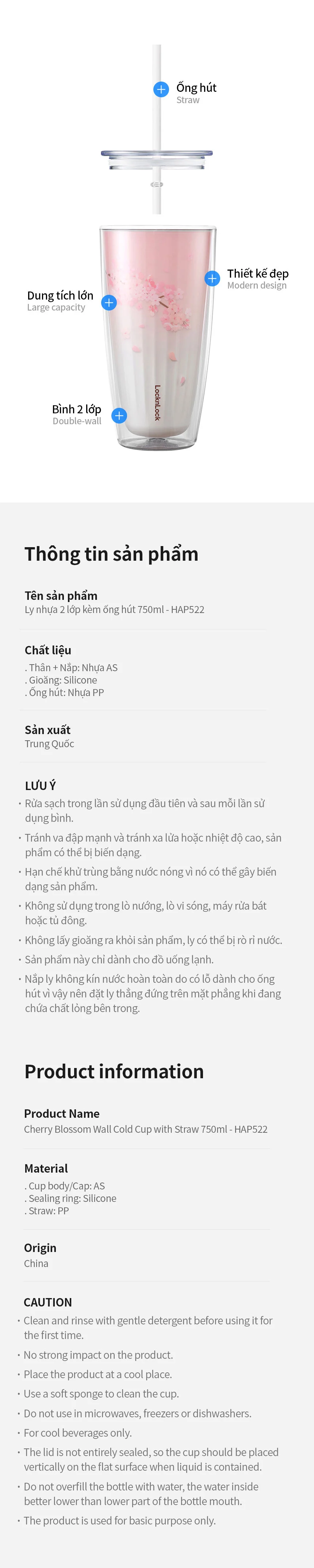 ly nhua 2 lop locknlock kem ong hut cherry blossom double wall cold cup 750nl 2 mau hong trang hap522pik hap522wht description 1785058313