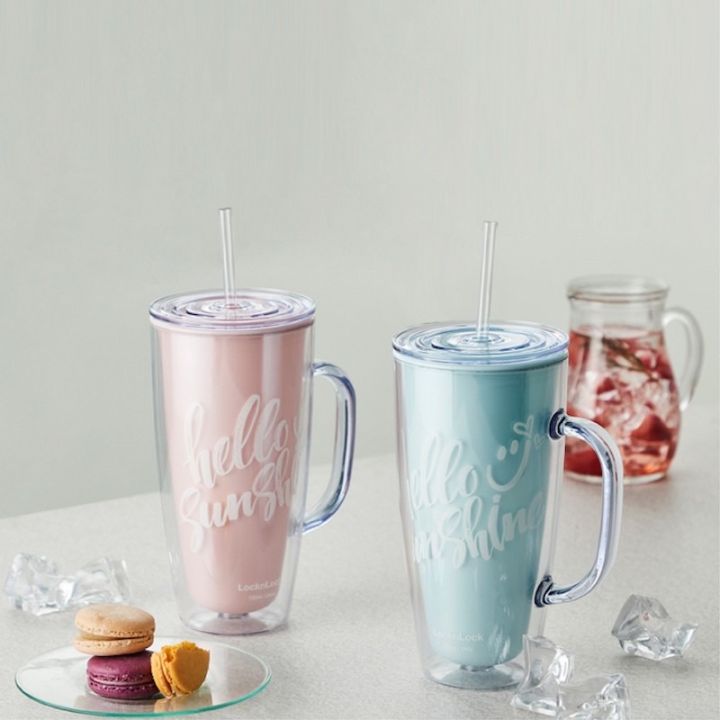 Ly Nhựa Hai Lớp Locknlock Double Wall Cold Cup 720Ml - 2 Màu (Xanh Da Trời, Hồng) - HAP503 4 Ly nhựa 2 lớp LOCK&LOCK 720mL có tay cầm - HAP503 | Lazada.vn