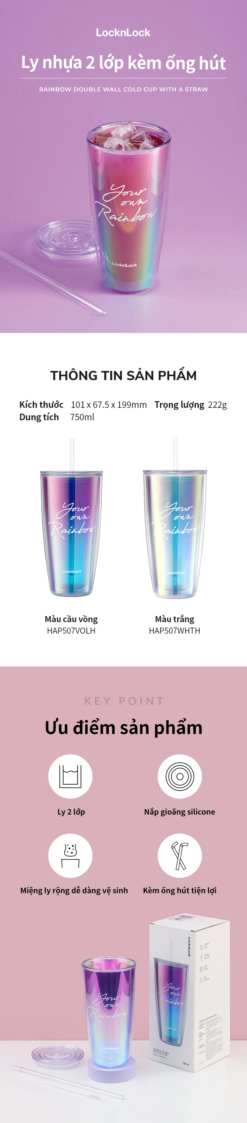 Ly Nhựa Hai Lớp LocknLock Rainbow Double Wall Cold Cup 750ml - 2 Màu (Tím, Trắng) - HAP507 6 ly nhua hai lop locknlock rainbow double wall cold cup 750ml 2 mau tim trang hap507 description 1785057728