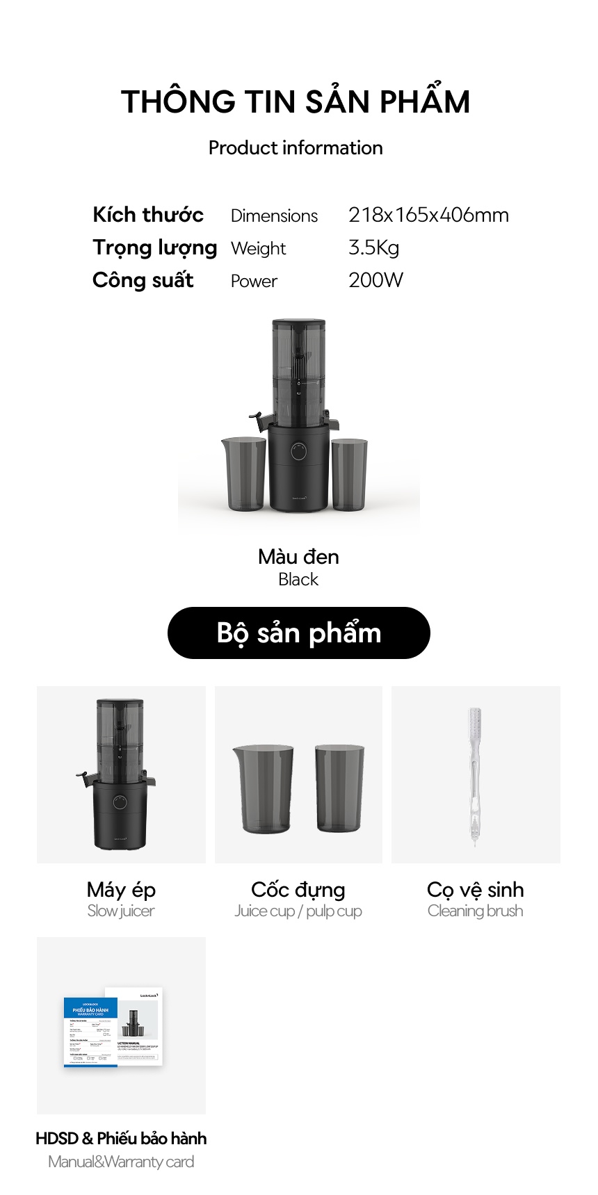 Máy ép chậm Locknlock Slow juicer 220-240V, 50/60Hz, 200W - Màu đen - EJJ441BLK 10 may ep cham locknlock slow juicer 220 240v 50 60hz 200w mau den ejj441blk description 1785045195