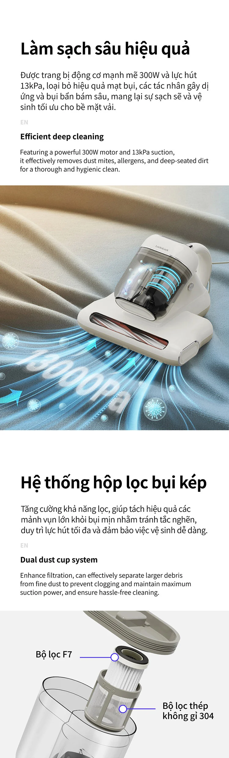 Máy hút bụi giường nệm LocknLock 300W, 0.5L - Màu ngà - ENV818IVY 9 may hut bui giuong nem locknlock 300w 0 5l mau nga env818ivy description 1785050870