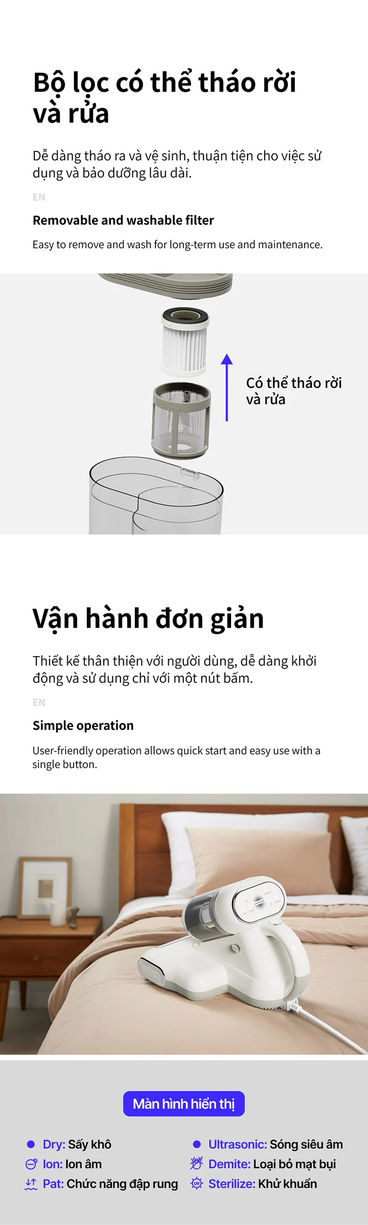 Máy hút bụi giường nệm LocknLock 300W, 0.5L - Màu ngà - ENV818IVY 12 may hut bui giuong nem locknlock 300w 0 5l mau nga env818ivy description 1785050872