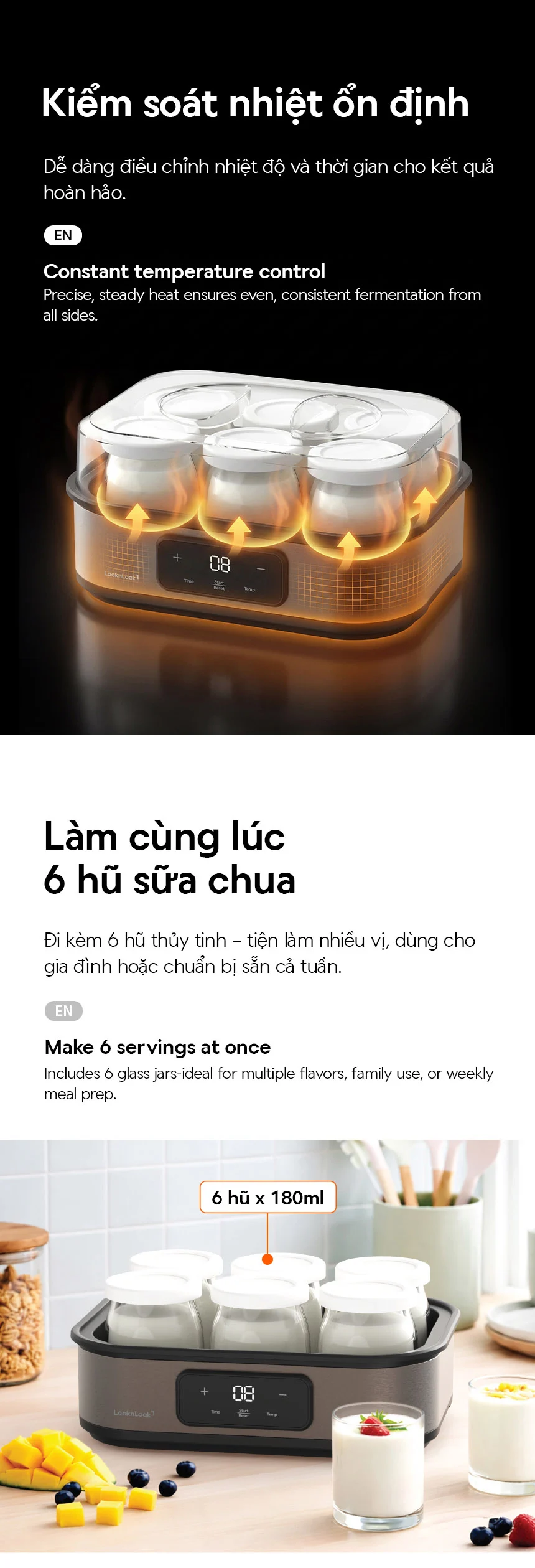 may lam sua chua locknlock digital yogurt maker 220 240v 50 60hz 20w 1 08l mau xam ejy213gry description 1785047918