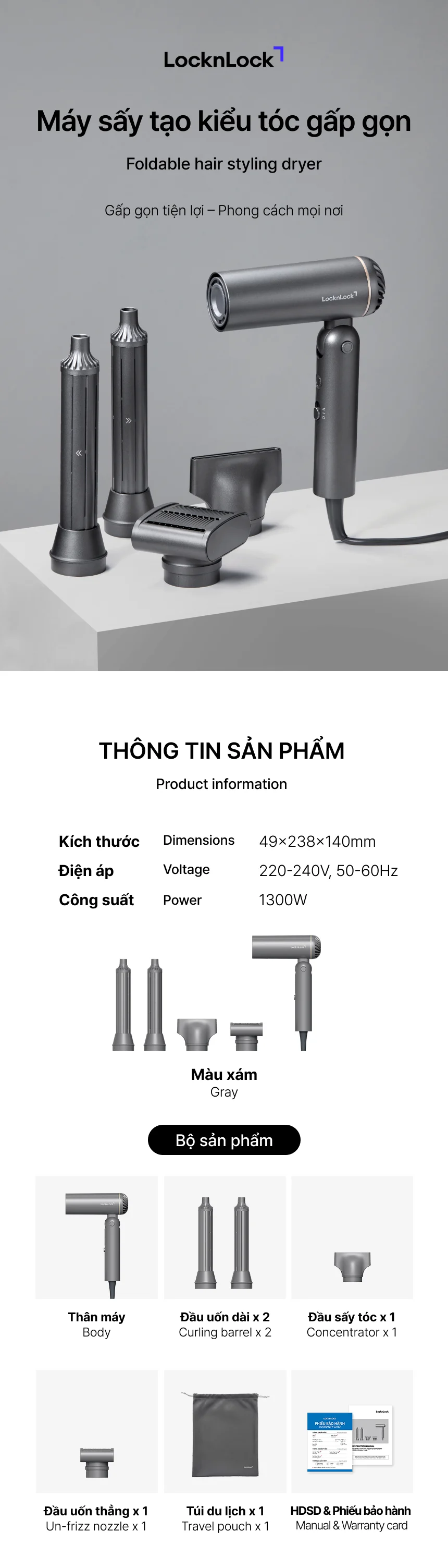 may say tao kieu toc gap gon locknlock 1300w mau xam ena626gry description 1785052582