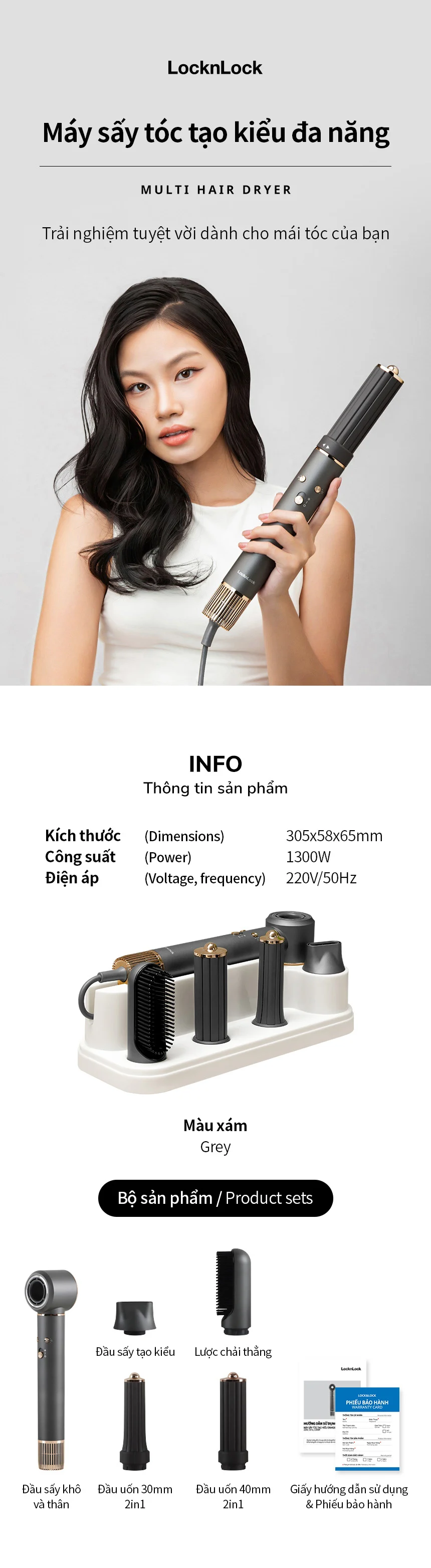 may say tao kieu toc locknlock multi hair dryer 220v 1300w 50hz mau xam ena426gry description 1785052697