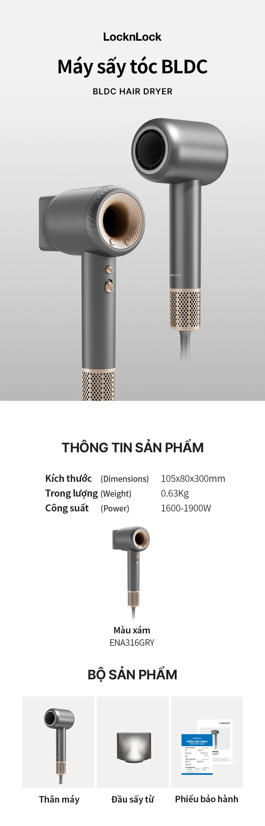may say toc ion am locknlock hair dryer dau say tu 360 do chuc nang tu lam sach ena316gry description 1785052551