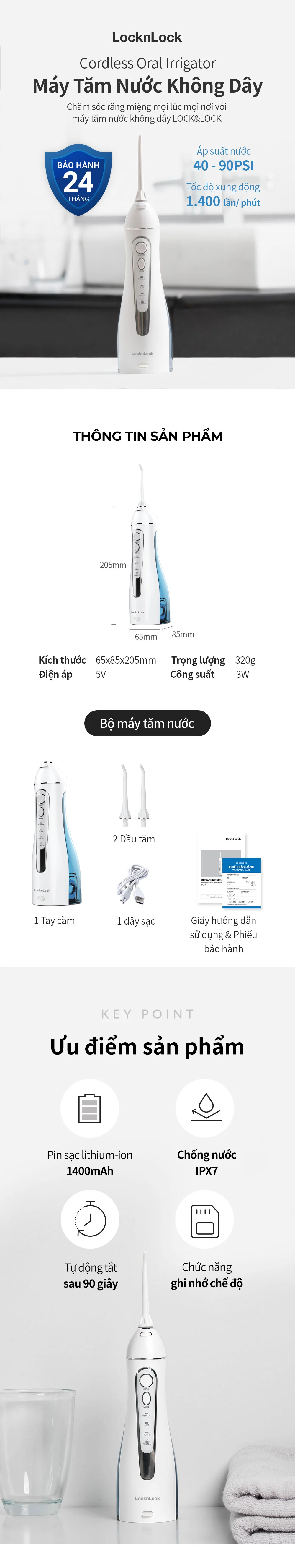 may tam nuoc khong day locknlock cordless oral irrigator 200ml mau xanh da troi enr156blu description 1785051269