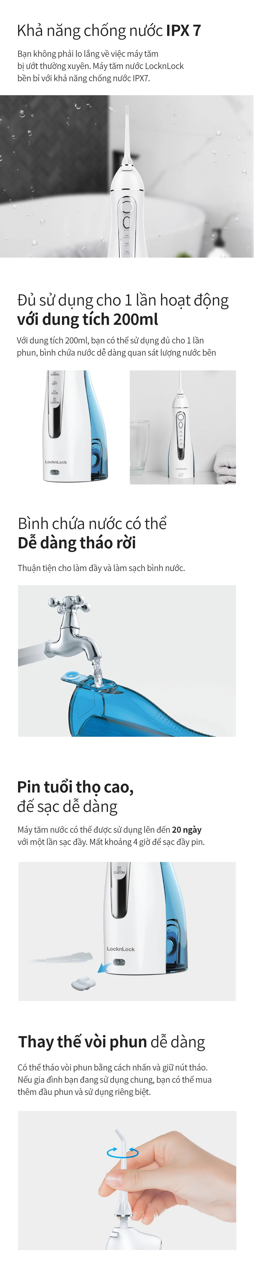 may tam nuoc khong day locknlock cordless oral irrigator 200ml mau xanh da troi enr156blu description 1785051272