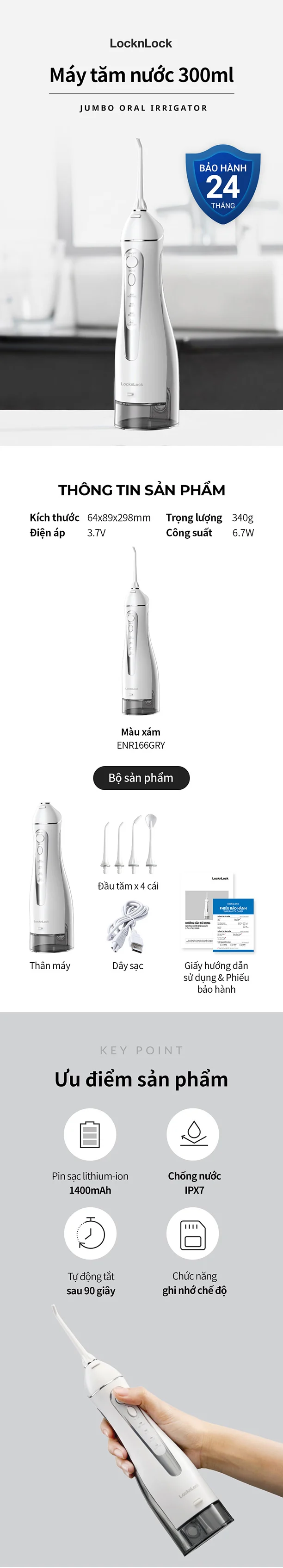 may tam nuoc locknlock jumbo oral irrigator 300ml mau xam enr166gry description 1785051316