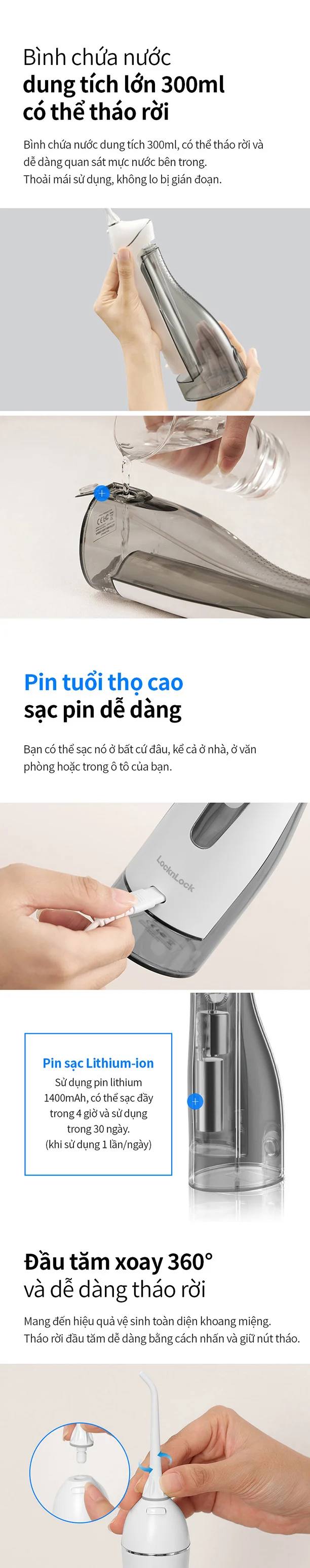 may tam nuoc locknlock jumbo oral irrigator 300ml mau xam enr166gry description 1785051319