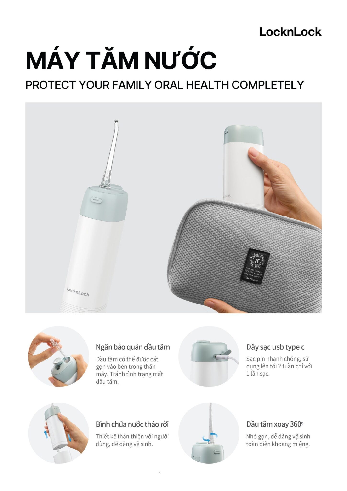 may tam nuoc locknlock portable oral irrigator 100 240v 50 60hz 8w mau mint enr116mit description 1785051358