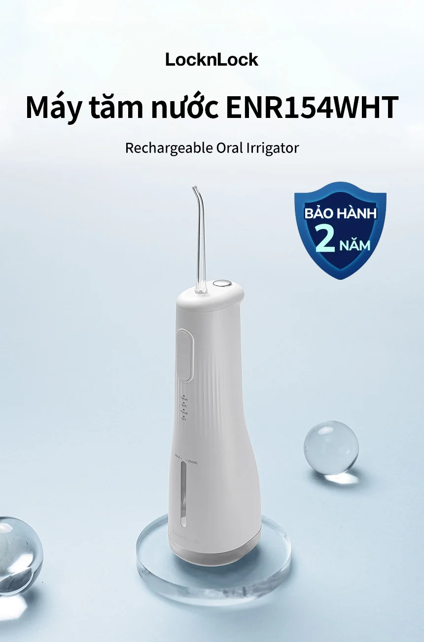 may tam nuoc locknlock rechargeable oral irrigator 3 7v 8w 250ml mau trang enr154wht description 1785051288