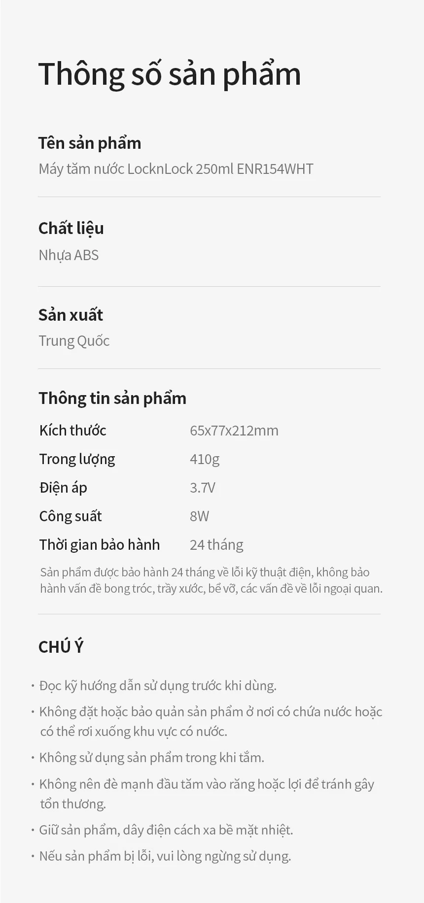 may tam nuoc locknlock rechargeable oral irrigator 3 7v 8w 250ml mau trang enr154wht description 1785051293