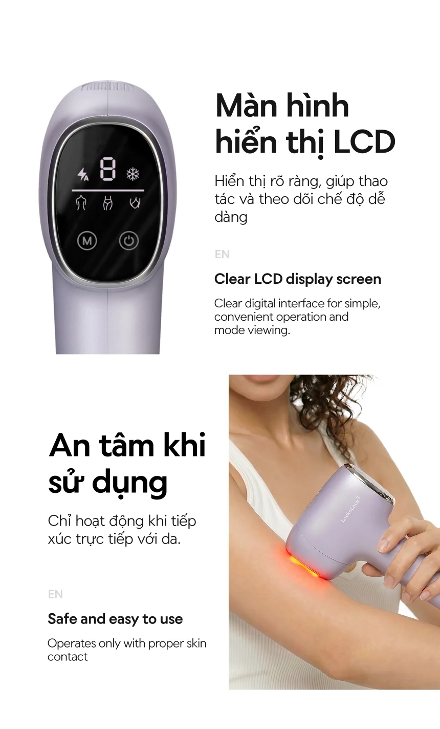 Máy Triệt Lông tại nhà IPL LocknLock Ice Cooling, 9 Mức Năng Lượng, Bước Sóng 600-1200nm, Màn Hình LCD, Chế Độ Tự Động - ENC311PUP 16 may triet long tai nha ipl locknlock ice cooling 9 muc nang luong buoc song 600 1200nm man hinh lcd che do tu dong enc311pup description 1785052790