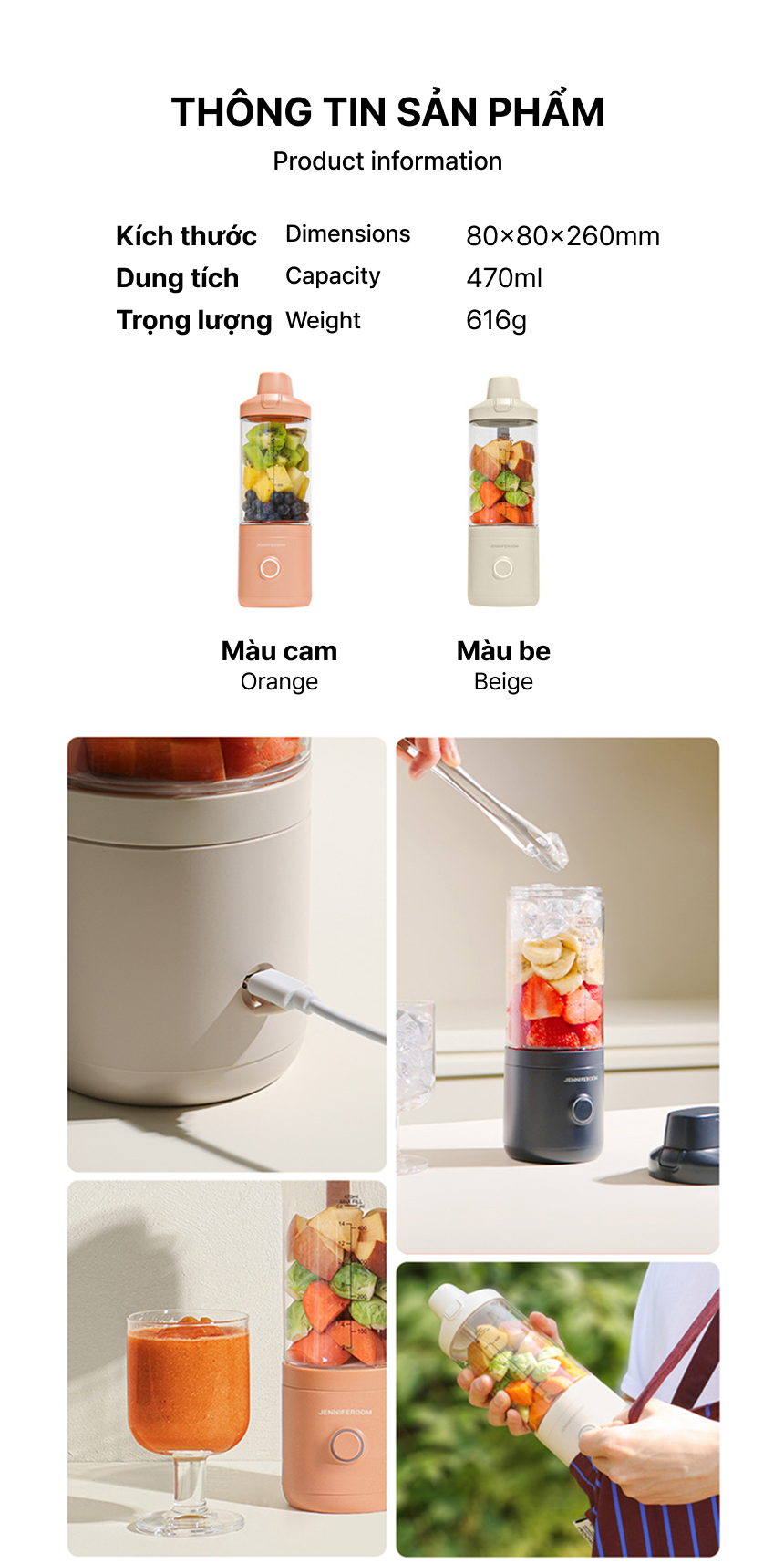 Máy xay sinh tố cầm tay Jenniferoom Portable blender 75W 2000mAh JRK-BLP101 7 may xay sinh to cam tay jenniferoom portable blender 75w 2000mah jrk blp101 description 1785044799