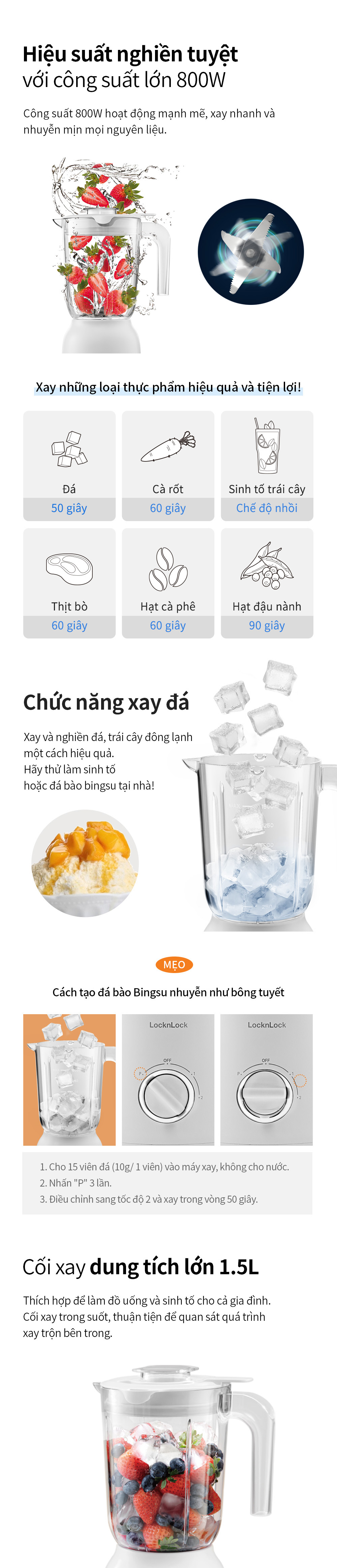 Máy Xay Sinh Tố Locknlock Multi Blender 220 - 240V, 50/60Hz, 800W, 1.5L - Màu Trắng - EJM416WHT 8 may xay sinh to locknlock multi blender 220 240v 50 60hz 800w 1 5l mau trang ejm416wht description 1785044729