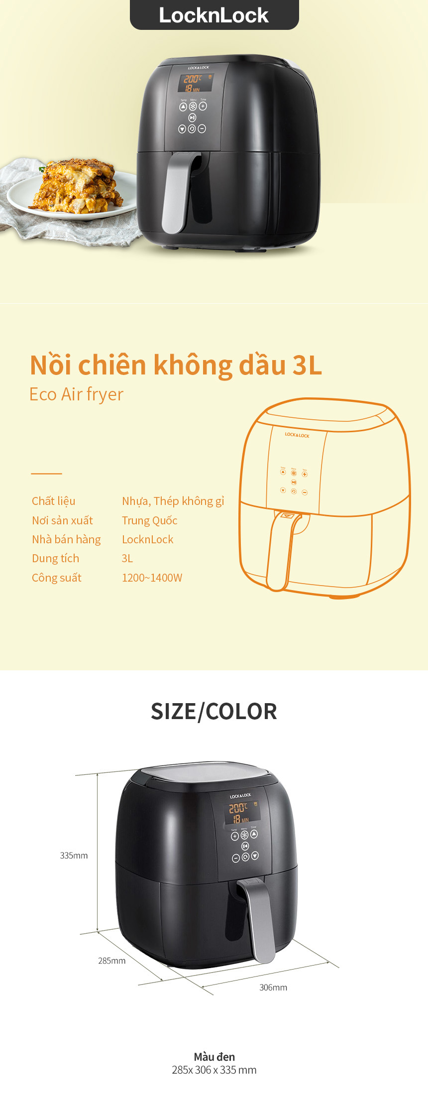 Nồi Chiên Không Dầu Lock&Lock Digital Eco Fryer - 3L, 5.1Kg - Màu Đen - ECF-300B 2 noi chien khong dau locklock digital eco fryer 3l 5 1kg mau den ecf 300b description 1785042031