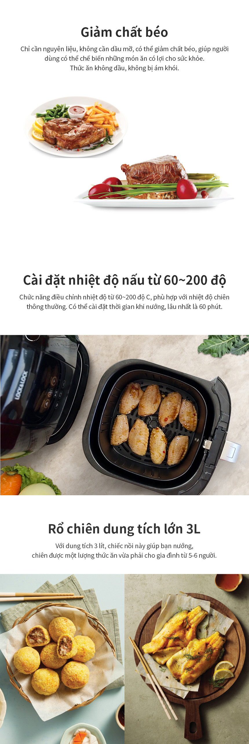 Nồi Chiên Không Dầu Lock&Lock Digital Eco Fryer - 3L, 5.1Kg - Màu Đen - ECF-300B 3 noi chien khong dau locklock digital eco fryer 3l 5 1kg mau den ecf 300b description 1785042032
