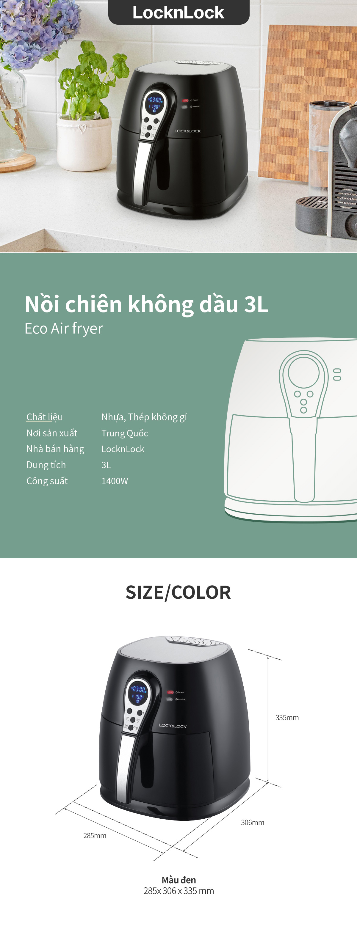 Nồi Chiên Không Dầu LocknLock 3.0L - Màu Đen - EJF276 4 noi chien khong dau locknlock 3 0l mau den ejf276 description 1785043638